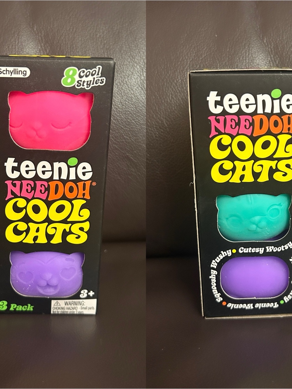 Schylling Needoh Teenie Cool Cats 3PK PINK PURPLE TEAL Squishy Fidget Toy NEW